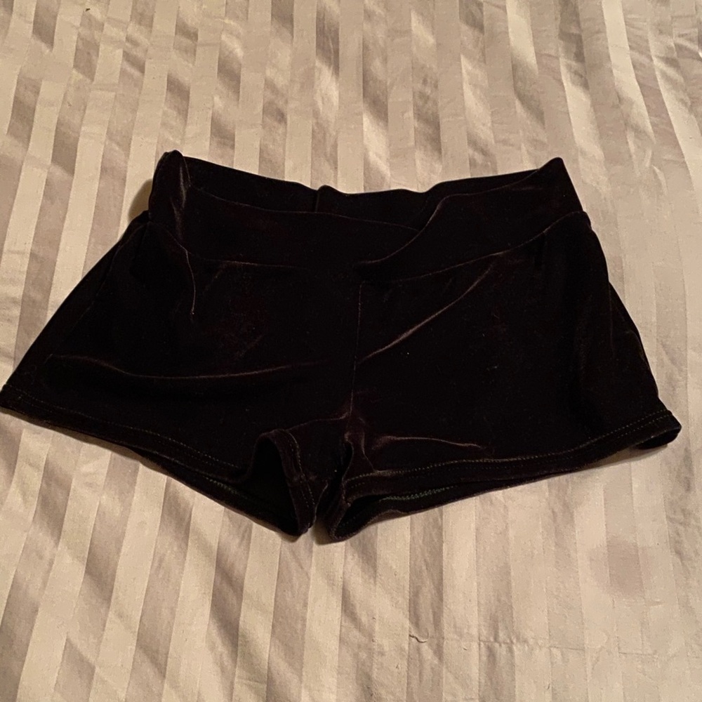 Black velvet gymnastics shorts